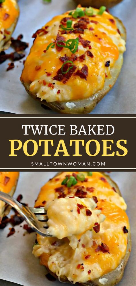 Quick and easy Twice Baked Potatoes is the best side dish recipe you can make in advance! This comfort food is perfect when paired with steak, pork, fish, and chicken! Make this for potlucks, Thanksgiving dinner, holiday parties, and more! Potato Recipes Side Dishes, Chicken Healthy, Salad Pasta, Twice Baked, Twice Baked Potatoes, Healthy Dinner Recipes Chicken, Potato Side Dishes, Health Dinner Recipes, Baked Potatoes