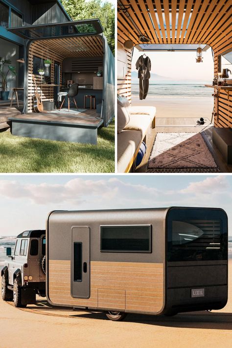 The Mio Space trailer is a stunning blend of adaptability and modern design. With its expansive windows, wooden paneling, and flexible interior, it offers owners the freedom to create a camper's retreat or an additional room for their home, blurring the line between nature and modern architecture. This innovative and style-forward design provides a versatile solution for those seeking a unique and functional space. Learn More! Home Trailer Ideas, Modern Caravan, Camper Trailer Interior, Modern Camper, Camper Car, Trailer House, Travel Trailer Interior, Caravan Home, 4x4 Camper Van