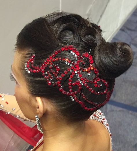 Dancer Hairstyles, Dance Hair Piece, Ice Hair, Hair Rhinestone, Ballroom Jewelry, Jewelry Sewing, Ballroom Hair, Braided Updo Wedding, Dance Hairstyles