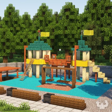 🤔 What would you add to this playground? We built this one for a small city project :) ⠀⠀⠀⠀⠀⠀⠀⠀⠀⠀ ✨ Follow @pixelbiesterofficial for… | Instagram Minecraft Building Ideas Playground, Things To Put In A Minecraft Town, Minecraft Park Build, Minecraft Town Path Ideas, Playground In Minecraft, Parking Lot Minecraft, Minecraft Park Bench Ideas, Minecraft Roller Coaster Ideas Easy, Minecraft Rooftop Ideas