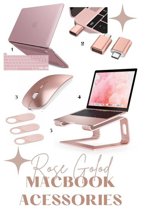 Mac Book Air Rose Gold, Macbook Air Case Aesthetic, Rose Gold Macbook Air, Macbook Air Accessories, Rose Gold Macbook, Macbook Air 2020, Gold Element, Rose Gold Ipad, Apple Set