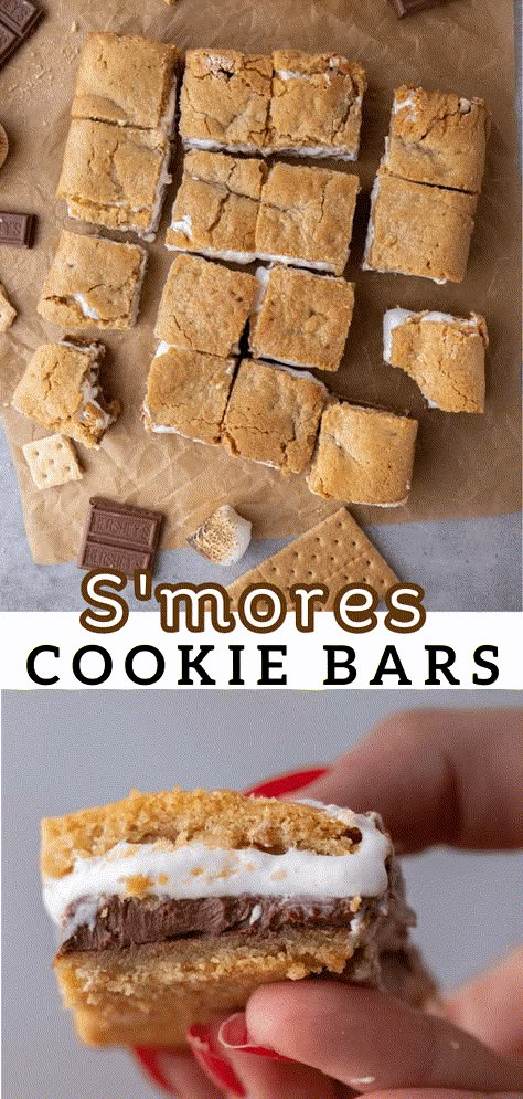 These delicious s'mores cookie bars are filled with delicious marshmallow creme and chocolate bars in the center. Fall Bbq Desserts, S’mores Bars, Bariatric Sweets, Graham Cracker Cookie Dough, Smores Recipes, Lifestyle Of A Foodie, Cookie Cups Recipe, Smore Recipes, Marshmallow Creme