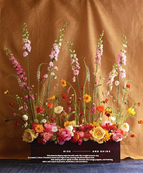 Magical Floral Arrangement, Boho Faux Flower Arrangements, Bird Of Paradise Arrangement Floral Design, Stunning Floral Arrangements, Artsy Floral Arrangements, Eclectic Floral Arrangement, Summer Fake Flower Arrangements, Pink Yellow Orange Flower Arrangement, Bar Top Floral Arrangement