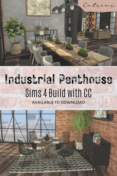 Penthouse Sims 4, Industrial Penthouse, Sims 4 Penthouse, Penthouse Building, Sims 4 Loft, Sims 4 City Living, Industrial Studio, Nyc Decor, Urban Office