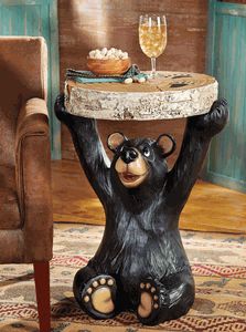 Black Bear End Table Rustic Accent Furniture, Black Bear Decor, Butler Table, Chainsaw Wood Carving, Rustic End Tables, Black Forest Decor, Bear Statue, Log Cabin Decor, Bear Sculptures