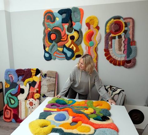 Upcycling, Tufted Rug Wall Art, Rug Tufting Art, Abstract Tufting, Tufted Wall Art, Rug Tufting Diy, Tufted Art, Tufting Art, Tufting Design