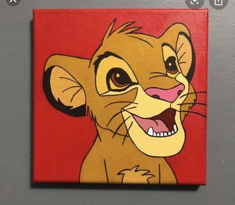 Desniy Drawings, Disney Canvas Painting Ideas, Lion King Painting Easy, Cool Paintings On Canvas, Cute Disney Paintings, Lion Painting Easy, Cute Disney Paintings Easy, Lion King Canvas Painting, Disney Painting Ideas On Canvas