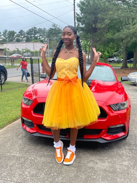 Prom Dress 8th Grade, Prom Dresses 8th Grade, 8th Grade Prom, 18th Birthday Outfit, Orange Prom Dresses, Prom Dresses Yellow, Cargo Skirt, 8th Grade, 18th Birthday