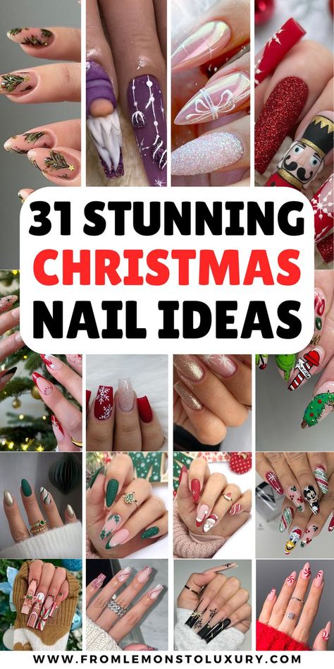 christmas nail art designs Christmas Nail Designs Square Nails, Blingy Christmas Nail Designs, Acrylic Nails Ideas For Christmas, Christmas Inspired Nails Acrylic, Christmas Nail Inspo 2024, Squared Christmas Nails, A Christmas Story Nails, Christmas Nail Ideas Square, Harry Potter Christmas Nails