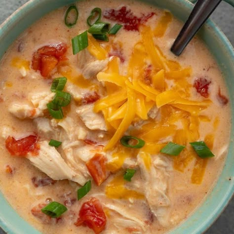 Cheesy Rotel Chicken Soup - Maebells Rotel Soup, Rotel Chicken, Buffalo Chicken Soup, Low Carb Soups, Weight Watchers Chicken, Keto Soups, Keto Soup, Low Carb Soup, Soup Chili