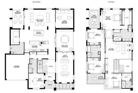 Hi there! Today I found another double storey home. This one is for a normal residential block, but it’s pretty big with 5 bedrooms and 4 bathrooms. Click on the image to see it larger. The reason I like this one is for the double frontage. I like homes which have windows either side of … 3 Bedroom Home Floor Plans, House Plans 2 Story, Double Storey House Plans, Double Story House, 5 Bedroom House Plans, Double Storey House, 2 Storey House Design, Modern Floor Plans, Home Design Floor Plans