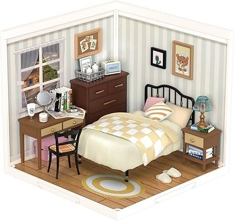 Amazon.com: ROBOTIME DIY Miniature House Kit Mini Dollhouse Building Toy Set Plastic Tiny Room Making Kit with Accessories Model Room Craft Hobby Decent Gifts (Sweet Dream Bedroom) : Toys & Games Diy Miniature House, Dollhouse Building, Tiny Room, Mini Dollhouse, Model Room, Warm Home Decor, Accessories Model, Classic Bedroom, Dollhouse Kits