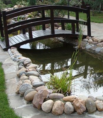 Rocks 2.00 each 937 278 3405 Feng Shui Garden Design, Backyard Bridges, Feng Shui Garden, Kolam Koi, Garden Pond Design, Small Pond, Pond Landscaping, Waterfalls Backyard, Wooden Bridge