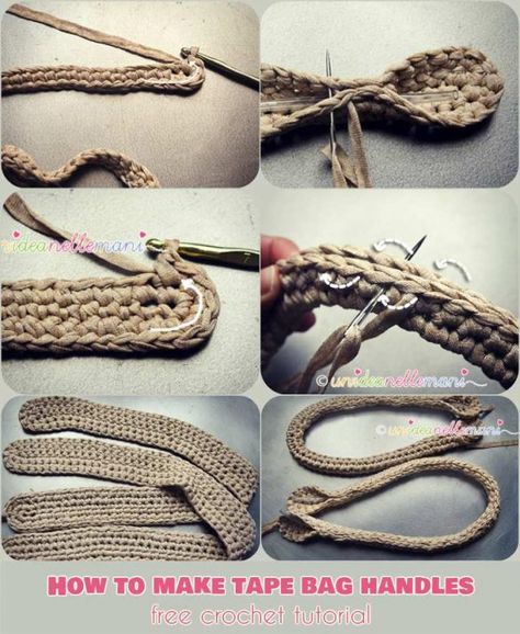 How to Make Tape Bag Handles Crochet Tutorial Free Loom Knit, Crochet Purse Handles, Diy Bag Handles, Household Crochet, Slip Stitch Crochet, Crochet Handles, Locker Hooking, Bags Crochet, Crochet Cord