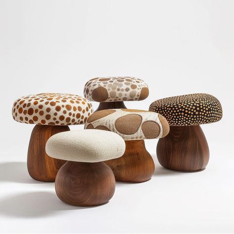 🍄🍄‍🟫 mushroom stools / pouf . . . #matteomugnai #midjourneyfurniture #midjourneyfurnituredesign #aiart #poufottoman #stooldesign #furnituredesignuk #mushroomart #mmdesignstudiouk #furnituredesignerlondon #interiordesign #supermario #woodworkcraft #upholstery #designart Mushroom Stool Chair, Kids Stool Design, Mushroom Furniture, Kids Room Chair, Mushroom Chair, Mushroom Stool, Wood Furniture Design, Zhuhai, African Home Decor