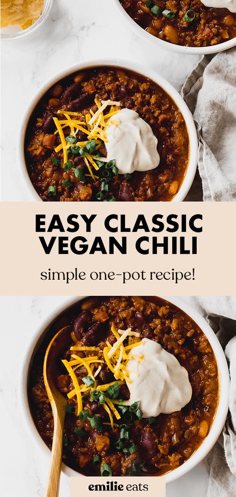 Vegan Bean Recipes, Easy Vegan Chili, Best Vegan Chili, Vegan Chili Recipe, Vegan Ground Beef, Vegan Beef, Easy Vegan Dinner, Vegan Chili, Vegan Soup Recipes