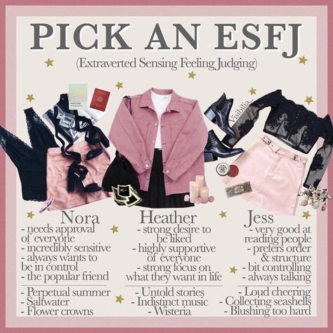 𝐌𝐚𝐡𝐚𝐥𝐢𝐚 🌼 on Instagram: “16 𝙥𝙚𝙧𝙨𝙤𝙣𝙖𝙡𝙞𝙩𝙞𝙚𝙨: 𝙀𝙎𝙁𝙅 Are you an ESFJ? Which girl would you pick? • I’m definitely Heather! • Ahhh this series is almost to an end! I must…” Esfj Aesthetic, Artsy Style Outfits, Niche Aesthetic, 90’s Outfits, Myers–briggs Type Indicator, Artsy Style, Myers Briggs Type, 16 Personalities, Outfit Collage