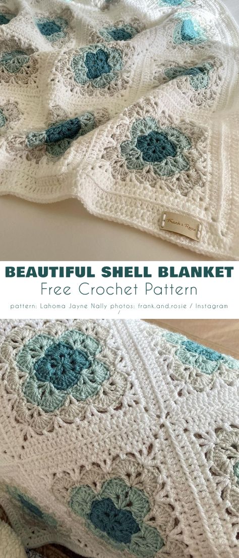 Beautiful Ocean Shell Blanket Ideas Granny Square Haken, Crocheted Blanket, Crochet Blanket Designs, Mode Crochet, Crochet Quilt, Crochet Square Patterns, Chale Crochet, Granny Square Crochet Pattern, Baby Blanket Crochet Pattern