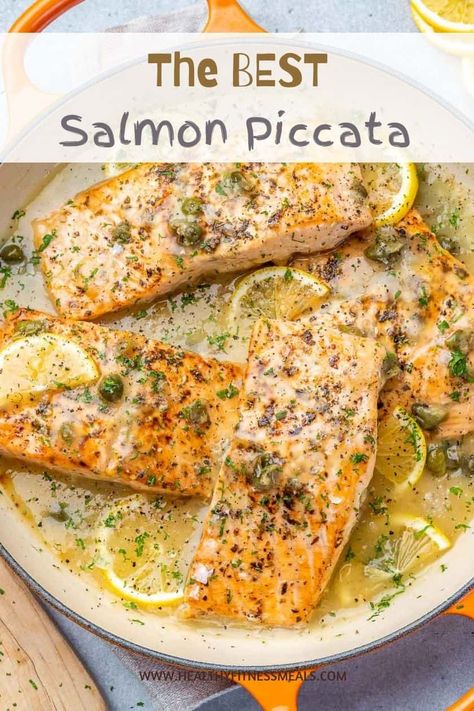 Salmon Piccata Recipe, Capers Sauce, Salmon Piccata, Best Salmon, Piccata Recipe, Fitness Meals, Healthy Fitness Meals, Salmon Dinner, Pan Seared Salmon