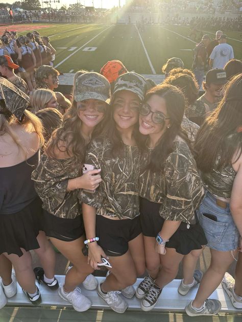 Tropical Night Football Game, Tropical Fnl Outfit, Football Game Outfit Highschool Usa, Football Game Black Out Outfit, Camo Football Theme Outfit, Camp Football Game Theme, Camo Football Theme, Hs Football Games, Camo Student Section Theme