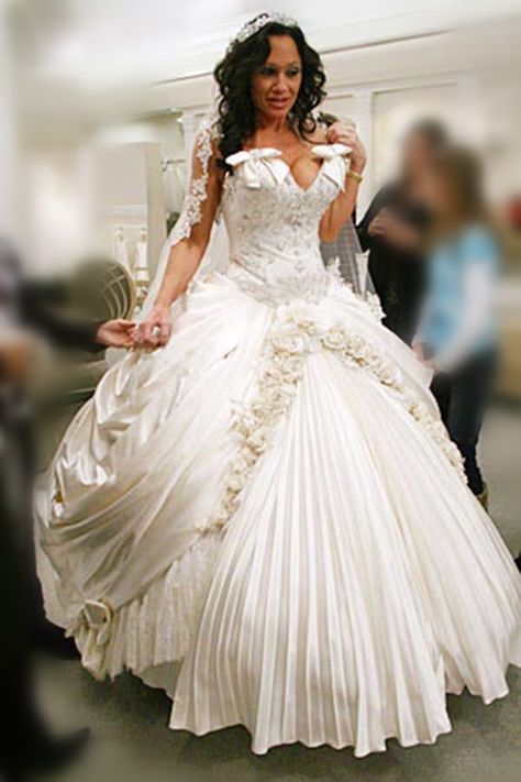 Top 14: Ribbons, Laces and Everything Not-Too-Nice - The Bridal Notebook: Top 20… Wedding Dress Fails, Weird Wedding Dress, Most Expensive Wedding Dress, Ugly Wedding Dress, Worst Wedding Dress, Most Expensive Dress, Expensive Wedding Dress, Pnina Tornai Wedding Dress, Ugly Dresses