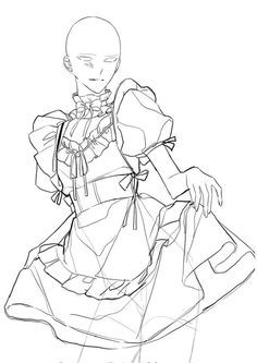 Maid Drawing Base, Maid Pose Reference Drawing, Maid Drawing Reference, Nurse Pose Reference, Body Base Drawing Pose Reference 2 People, Maid Poses Reference, Woman Drawing Base, Maid Drawing, Maid Pose