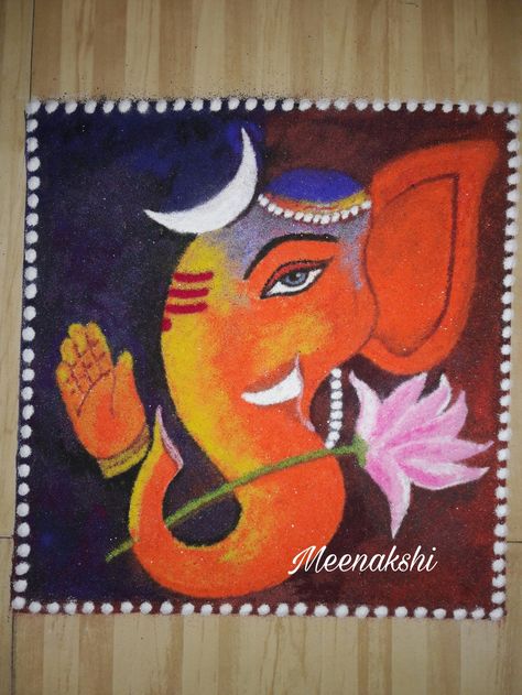 Ganesh Ji Rangoli Design, Ganpati Bappa Rangoli Designs, Bappa Rangoli, Ganesh Chaturthi Rangoli, Ganpati Rangoli, Rangoli Photos, Ganesh Rangoli, Ganesha Rangoli, Traditional Rangoli