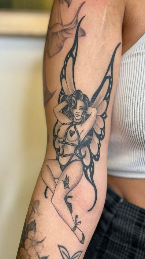 Fairy Tattoo For Women, Simple Tattoos For Girls, Pin Up Girl Tattoos, Faerie Tattoo, Female Tattoo Designs, Simple Girl Tattoos, Tattoo Fairy, Pin Up Girl Tattoo, Skull Girl Tattoo