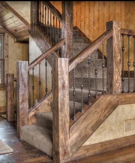 Rustic Stairs Farmhouse Style, Barn Staircase To Loft, Ranch Staircase, Open Staircases, Stairs Rails, Stairs Loft, Rustic Staircase, Rustic Stairs, Wooden Staircase