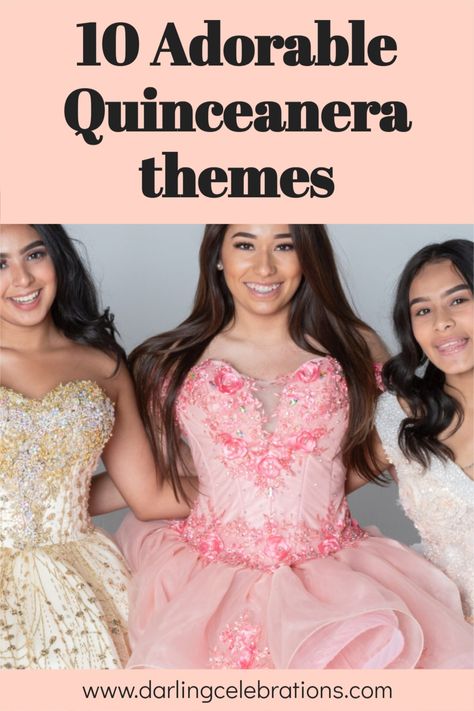 To make your Quinceanera stand out, consider incorporating one of these fun quinceanera themes. #quinceanera ##quinceanerathemes #quinceaneraideas Quinceanera Party Themes, Purple Quinceanera Theme Ideas, Quincenera Ideas Themes Color Schemes, Quince Theme Ideas Color Schemes, Modern Quinceanera Ideas, Summer Quinceanera Themes, How To Plan A Quinceanera, Quinceanera Themes Vintage, How To Plan A Quinceanera On A Budget