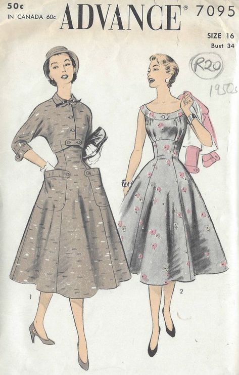 Vintage Clothes Patterns, Vintage Vogue Sewing Patterns, Vintage Dress Patterns, Fashion 1950s, Vintage 1950s Dresses, 1950s Style, Retro Mode, Vintage Fur, Dress Jacket