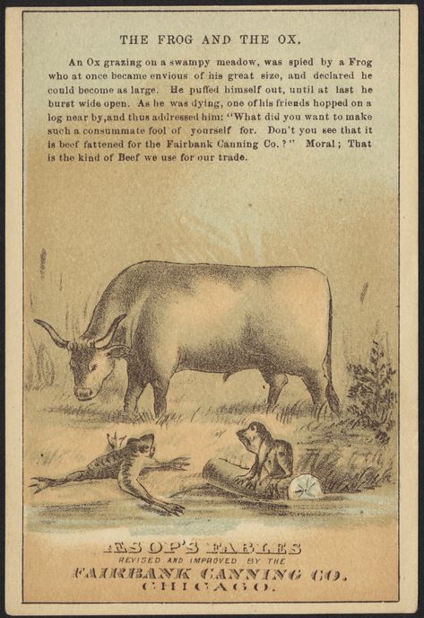 Aesop's Fables | The Frog and the Ox Fable Stories, Meat Packing, Aesops Fables, Ox, Artist Trading Cards, Vintage Cards, Classic Art, Card Set, Childrens Books