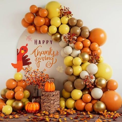 Beaumode Fall Harvest Balloon Arch Garland Kit 134pcs for Birthday Thanksgiving Little Pumpkin Baby Shower Fall in Love Bridal Shower Friendsgiving Party Decorations (Orange Brown) Thanksgiving Photoshoot Backdrop, Thanksgiving Decorations Balloons, Thanksgiving Balloon Arch, Thanksgiving Balloon Decorations, Thanksgiving Backdrop Ideas, Friendsgiving Party Decorations, Friendsgiving Turkey, Brown Balloons, Turkey Party