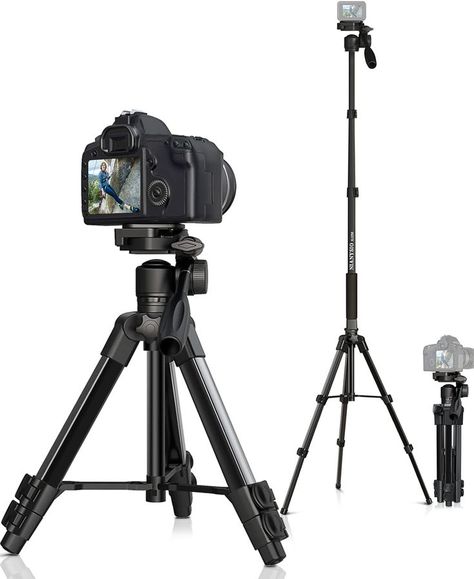 Camera Tripod 61 Inch, Patented 3-Way Rotating Portable Camera Stand Professional Aluminum Travel Phone Camera Mount Monopod for Canon Nikon GoPro, Smartphone, Suitable for Various Live Vlogging Iphone Tripod, Tripod For Camera, Iphone Upgrade, Minimalist Clocks, Camera Stand, Phone Tripod, Beats Studio, Creative Shot, Vlogging Camera