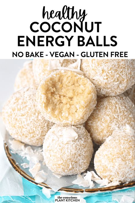 Healthy Pre Workout Snacks, Lemon Energy Balls, Conscious Plant Kitchen, Coconut Energy Balls, Vegan Energy Balls, Coconut Snacks, Coconut Protein, Preworkout Snack, Energy Bites Recipes