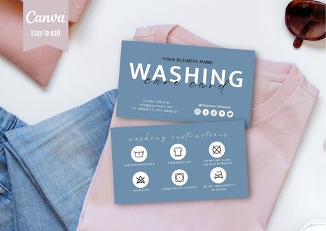 Insert Card Design, Washing Instructions Card, Google Doc Templates, Washing Labels, Logo Text, Cards Ideas, Card Printable, Care Card, Clothing Care