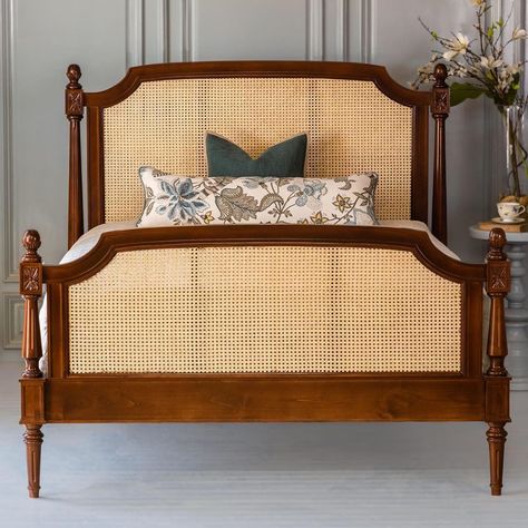 Modern Wooden Bed Design, Modern Wooden Bed, Beds With Storage, Cane Bed, Steel Bed Frame, Rattan Bed, Hiasan Bilik Tidur, Rattan Cane, Wooden Bed Design