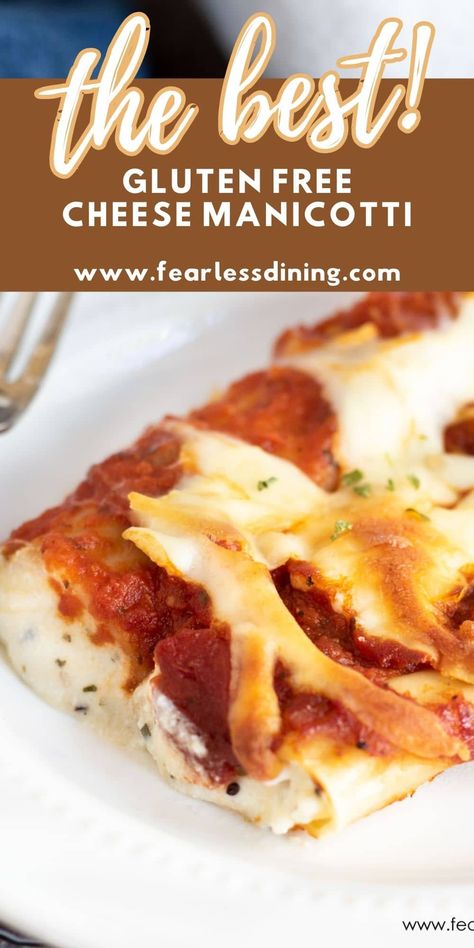 If you love Italian food, this cheesy gluten free cheese manicotti is a fun recipe to make. It is full of the Italian flavors you love. I include several sauces and filling options so you can customize this recipe any way you like! Gluten Free Recipes Easy Celiac Dinners, Gluten Free Recipes With Ricotta Cheese, Keto Manicotti Recipe, Gf Italian Recipes, Vegan Manicotti Recipe, Gluten Free Manicotti Recipe, Low Calorie Manicotti, Manicotti With Meat Sauce, Gluten Free Alfredo Sauce