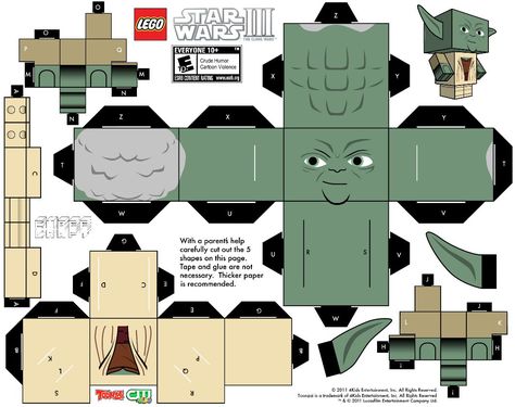 Star Wars und insbesondere Lego Star Wars ziehen mich bereits seit einiger Zeit in ihren Bann. Dank Marekita bin ich auf Star Wars Papercrafts aufmerksam geword Lego Yoda, Cube Craft, Star Wars Activities, Star Wars Printables, Star Wars Origami, 3d Templates, Star Wars Crafts, Origami Star, Star Wars Diy