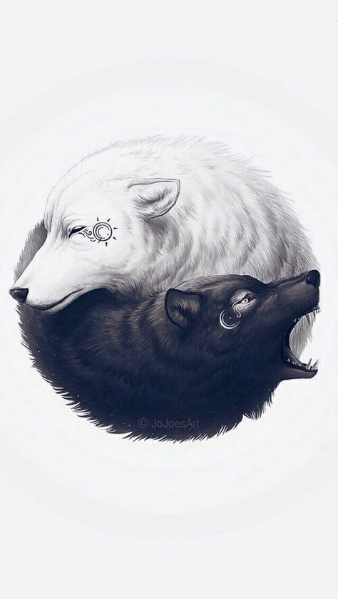 Yin yang in Illustration                                                                                                                                                                                 Más Monster Exo, Lup Singuratic, Exo Lucky, Regnul Animal, Yin Yang Art, Wolf Artwork, Exo Art, Exo Fan Art, Wolf Spirit Animal