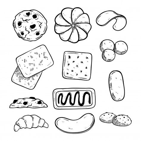 Doodle style of delicious biscuits colle... | Premium Vector #Freepik #vector #background #food #hand #line Cookie Drawing, Cookie Vector, Vector Doodle, Doodle Characters, Pantone Colour Palettes, Food Sketch, Drawing Journal, Doodle Style, Book Illustration Art