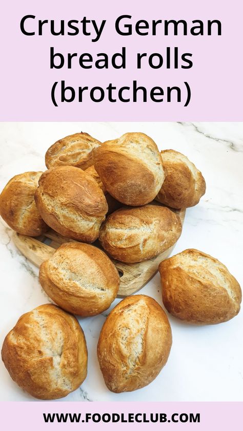 These crusty German bread rolls (brotchen) have a crispy exterior and a soft dense chewy interior. These German bread rolls are so versatile. You can eat them smothered with jam or cheese for breakfast, with a slice of ham or other cold meat for lunch, or even serve them as a dinner roll for mopping up sauces and gravy. Brotchen Recipe, Cheese For Breakfast, Crusty Bread Rolls, Crusty Bread Recipe, German Food Authentic, German Bread, Bread Rolls Recipe, Dinner Roll, Artisan Bread Recipes