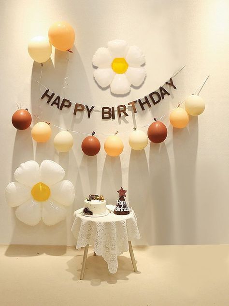 Simple Birthday Decorations At Home, Simple Balloon Decoration, Balloon Happy Birthday, Flower Party Decorations, Surprise Birthday Decorations, Birthday Decorations At Home, Deco Ballon, Happy Birthday Decor, Simple Birthday Party