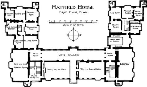 Bishop's Hatfield House - First Floor Plan (above ground floor)| British History Online Manor House Floor Plans, Country House Floor Plan, English Country House Plans, Manor House Plans, Manor Floor Plan, Hatfield House, Country Manor House, Castle Ideas, English Manor Houses