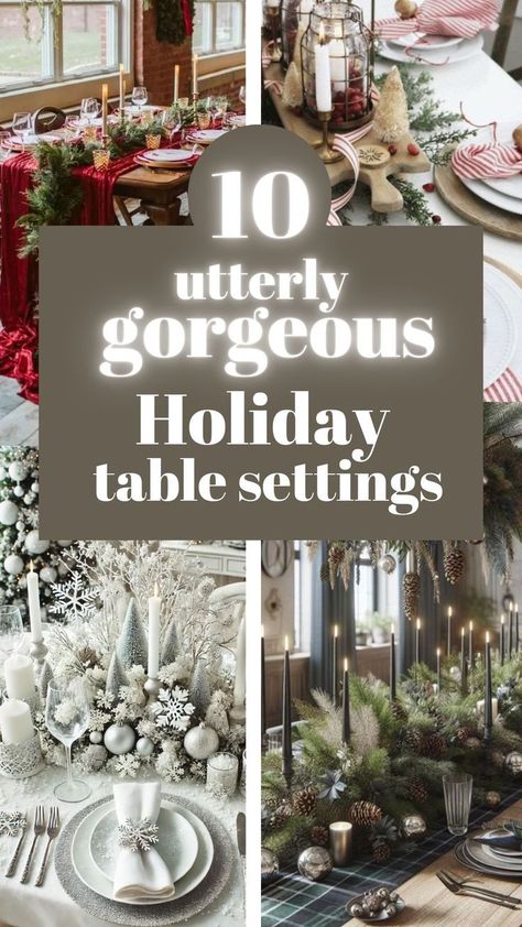 Creating beautiful Christmas table settings adds a festive touch to holiday gatherings, making meals feel extra special. Whether you prefer classic, rustic, or modern styles, thoughtful table décor enhances the holiday spirit. From elegant centerpieces to personalized touches, transform your table into a memorable, inviting space for loved ones. Here are 10 magical Christmas table setting décor ideas to get you started! Modern Christmas Table Settings, Christmas Tablescapes Elegant, Christmas Table Settings Elegant, Christmas Table Set Up, Christmas Table Decorations Ideas, Christmas Buffet Table, Christmas Dining Table Decorations, Christmas Dining Room Table, Christmas Dinner Table Settings