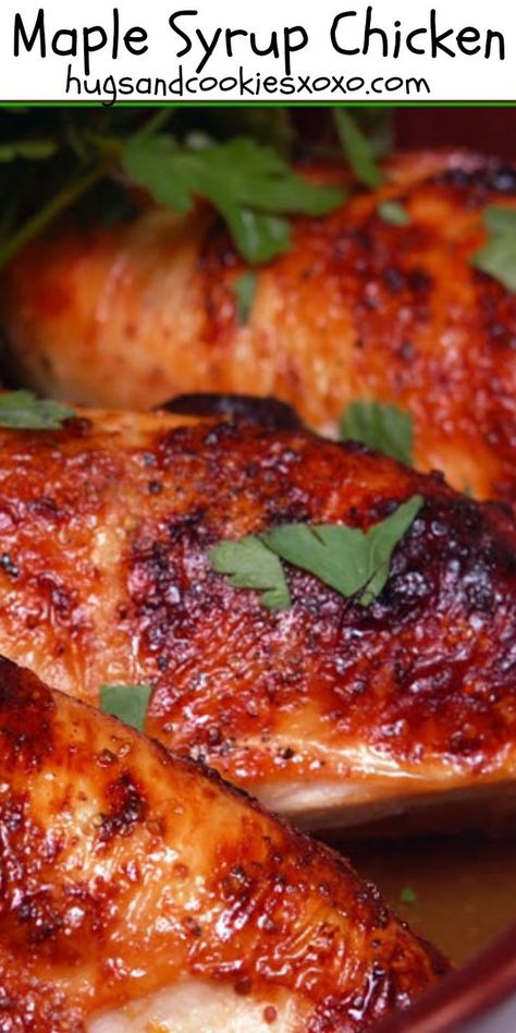 maple syrup chicken. I added maple mustard, garlic and poultry seasoning. Recipes That Use Maple Syrup, Chicken Bone In Recipes, Recipes With Syrup, Maple Garlic Chicken, Chickpea Sandwiches, Maple Syrup Chicken, Chicken George, Maple Mustard Chicken, Maple Chicken