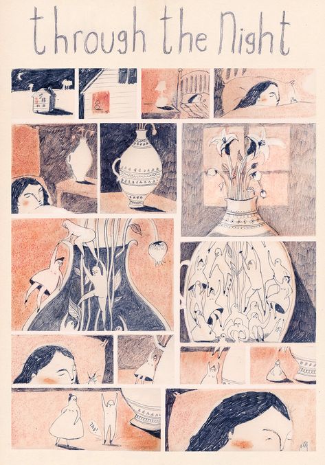 through the night Gems Illustration, Melissa Castrillon, Novel Illustration, Graphic Novel Illustration, Storyboard Illustration, Art Zine, Comic Layout, Graphic Novel Art, Bd Comics