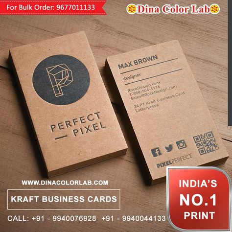 Our brown Kraft business cards have a beautiful and rustic appearance. Eco-Friendly & Natural. Eco-Friendly and professional, an excellent combination. www.dinacolorlab.com | Call: +91 - 9940076928 +91 - 9940044133 For Bulk Order: 9677011133 ✅All Types Of Printing works Done Here #CustomBrownKraftBusinessCard #custombusinesscards #kraftcard #kraftbusinesscards #kraftvisitingcard #ecofriendlycard #professionalbusinesscard Brown Kraft Business Cards, Eco Friendly Business, Kraft Business Cards, Eco Friendly Business Cards, Letterpress Business Cards, Color Lab, Custom Business Cards, Visiting Cards, Professional Business Cards