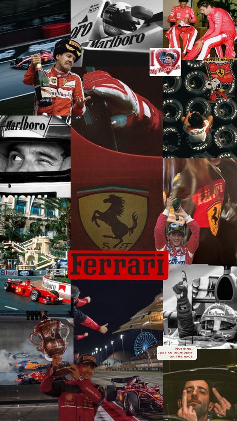 mood board for my boyfriend ❤️ F1 Ferrari, Club Red, Gilles Villeneuve, Amg Petronas, Daniel Ricciardo, Red Bull Racing, My Boyfriend, Grand Prix, Formula 1