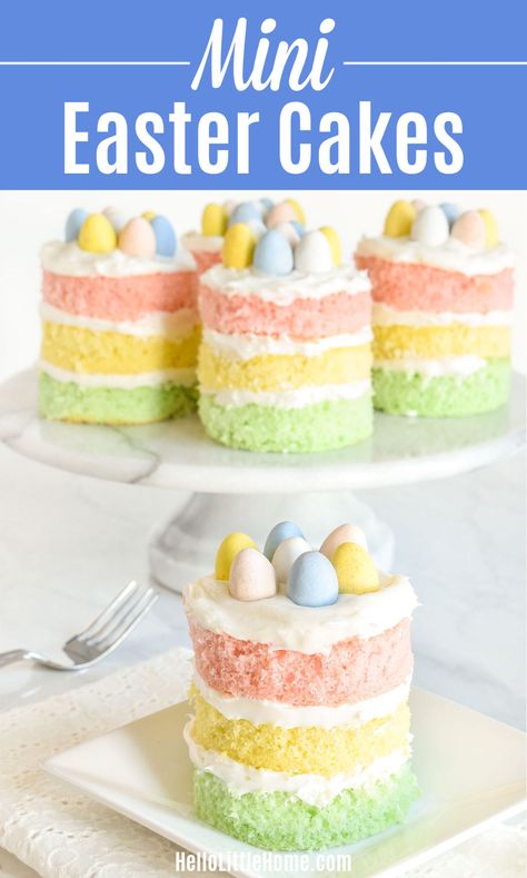 Mini Easter Cakes (Fun + Easy Recipe) | Hello Little Home Cake Pops Designs, Easter Baking Ideas, Easter Cake Designs, Different Cake Flavors, Easter Desserts Cake, Mini Eggs Cake, Bunny Cake Pops, Cute Easter Desserts, Easter Cake Decorating